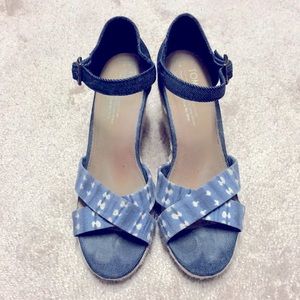 Toms Blue Denim Wedge Sandals  Size 7